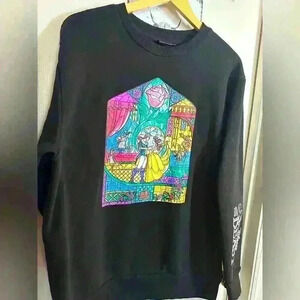 Black Graphic Sweatshirt with Colorful Stained-Glass Print